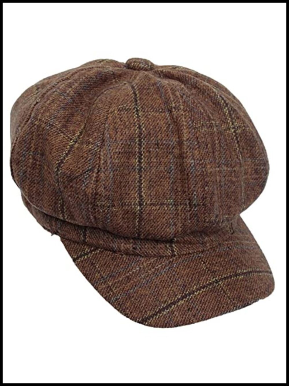 Wool Cotton Tweed Plaid Newsboy Cap Adjustable Peaked Hat